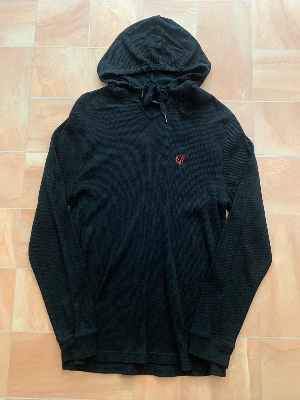Vans Men's Black Waffle Knit Lightweight Long-Sleeve Shirt Hoodie